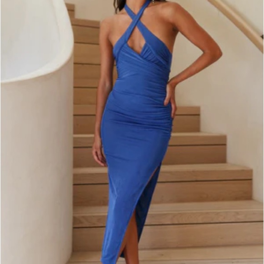 Hello Molly Royal Blue Cross-Back Midi Dress